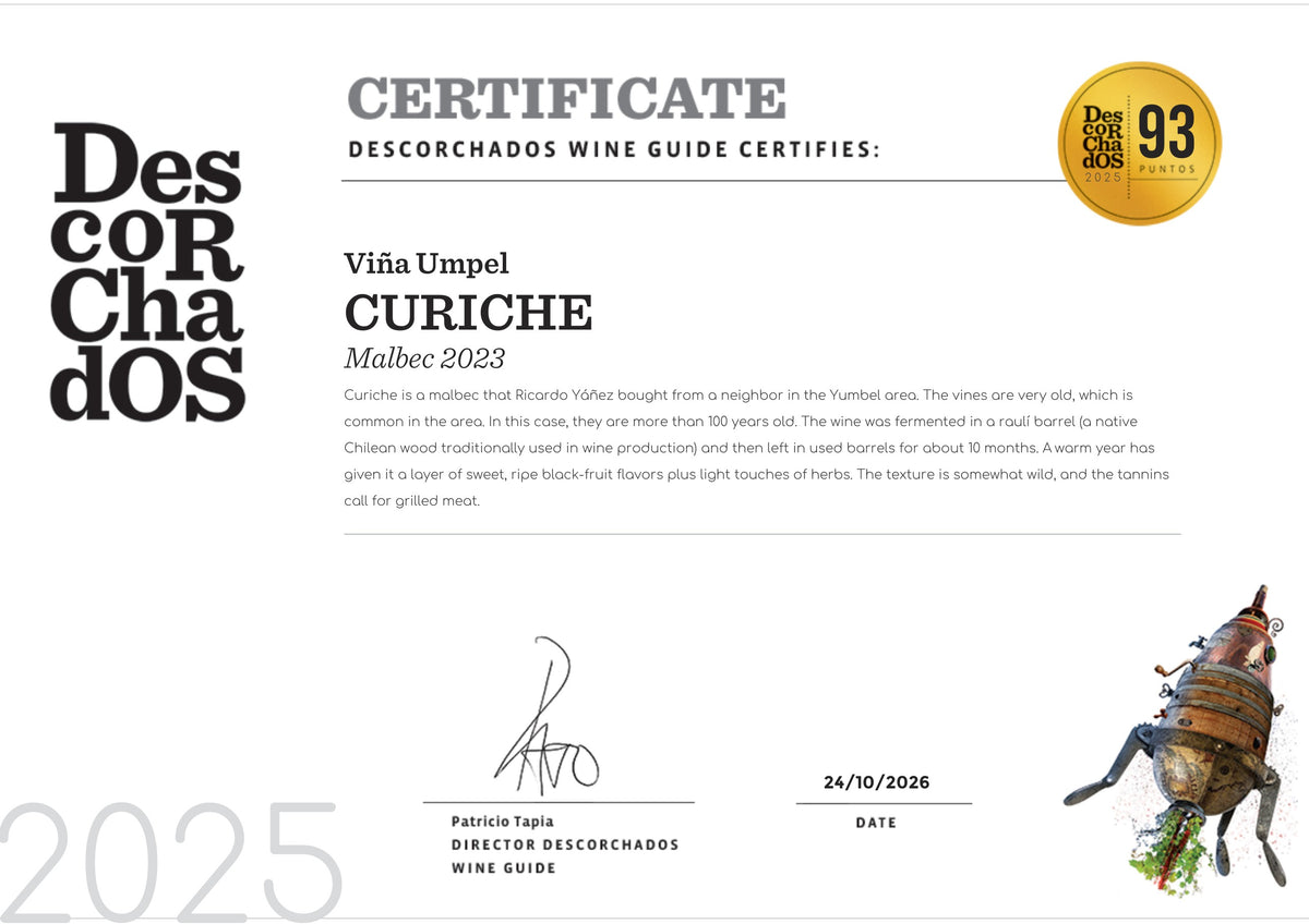Certificado Guía Descorchados 2025: Curiche Malbec 2023, 93 puntos